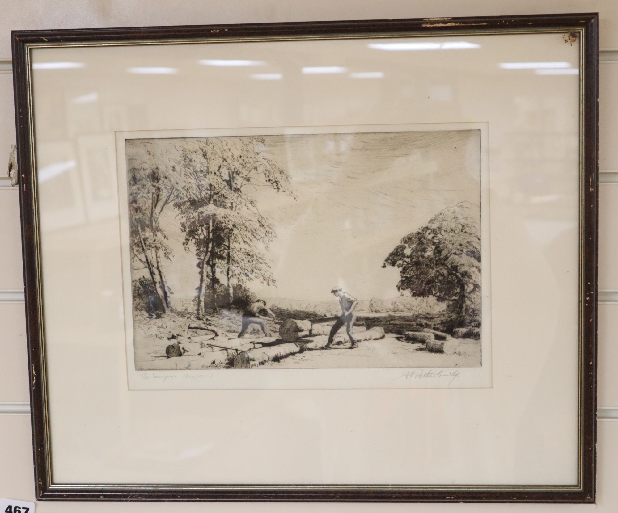 Albert George Petterbridge, etching, The Sawyers, signed in pencil, 20 x 30cm